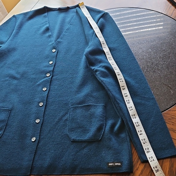 Saint James New Wool Blue Cardigan Sweater Est. Size Large - Picture 9 of 16